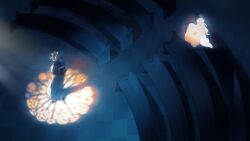  1boy 1girl absurdres alternate_costume bare_shoulders brother_and_sister capelet cassock checkered_floor church commentary contrast dress faceless faceless_female faceless_male feathered_wings from_above full_body glowing hair_between_eyes halo halo_behind_head hat head_wings highres honkai:_star_rail honkai_(series) indoors light_particles limited_palette long_hair long_sleeves looking_at_another looking_to_the_side medium_hair off-shoulder_dress off_shoulder pew priest puffy_sleeves robe robin_(honkai:_star_rail) rose_window saskeboom scarf siblings sitting standing sun_hat sunday_(honkai:_star_rail) three-quarter_sleeves unworn_hat unworn_headwear v_arms window_shadow wings 