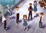  ayanami_rei black_hair blue_hair brown_hair freckles glasses horaki_hikari ikari_shinji nagisa_kaworu neon_genesis_evangelion red_hair rooftop sadamoto_yoshiyuki school_uniform silver_hair souryuu_asuka_langley suzuhara_touji wallpaper 