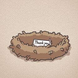  bird bird_nest english_text feathers highres hololive hololive_english kkeulna nanashi_mumei paper sign signature simple_background text_focus thank_you virtual_youtuber 
