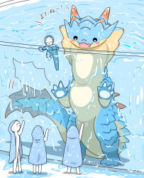  blue_scales blush_stickers bodysuit cbomochi commentary_request diving_suit highres horns lagiacrus monster monster_hunter_(series) open_mouth scales sea_monster smile submerged swimming tail tail_wagging teeth translation_request water wet wetsuit 