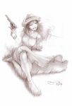  dated dress feet grass gun hat monochrome omar_dogan pink realistic signature smile weapon 