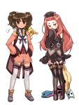  2girls anise_tatlin arietta bad_id blush brown_eyes brown_hair detached_sleeves dress gwayom hat long_hair multiple_girls omyo pigtails pink_eyes pink_hair stuffed_animal stuffed_toy tales_of_(series) tales_of_the_abyss thigh-highs thighhighs twintails 