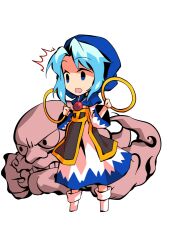  1boy 1girl aqua_hair blue_hood chibi chibi_only commentary_request dairi dress full_body hands_up holding holding_jewelry holding_ring jewelry kumoi_ichirin large_variant_set medium_hair ring socks tachi-e touhou transparent_background two-tone_dress unzan variant_set white_dress white_socks wide_sleeves 