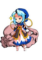  1boy 1girl aqua_hair blue_hood chibi chibi_only commentary_request dairi dress full_body hands_up holding holding_jewelry holding_ring jewelry kumoi_ichirin large_variant_set medium_hair ring socks tachi-e touhou transparent_background two-tone_dress unzan variant_set white_dress white_socks wide_sleeves 