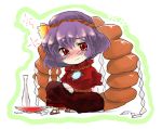 chibi long_skirt lowres purple_hair red_eyes rope sitting skirt touhou yasaka_kanako