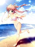  bikini blue_eyes highres mikeou pink_hair running sparkle sparkles swimsuit twintails 