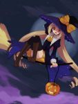  broom broom_riding drill_hair flying full_moon halloween hand_on_hat hat jack-o'-lantern jack-o-lantern koto_(colorcube) long_hair melona_(koto) moon night night_sky open_mouth original pumpkin red_eyes skirt sky smile thigh-highs thighhighs twintails very_long_hair witch witch_hat zettai_ryouiki 
