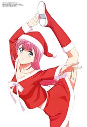  1girl absurdres artist_request blue_eyes bokutachi_wa_benkyou_ga_dekinai boots feet_up hat highres kirisu_mafuyu long_hair looking_at_viewer pink_hair santa_boots santa_costume santa_hat studying teacher 