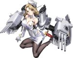  1girl blonde_hair breasts hat headgear houston_(kantai_collection) kantai_collection large_breasts machinery official_art pantyhose short_hair torn_clothes turret yellow_eyes zeco 