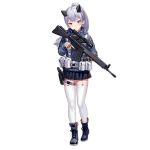  1girl assault_rifle bangs battle_rifle boots closed_mouth cross-laced_footwear fkey garter_straps girls_frontline gloves gun h&amp;k_g3 h&amp;k_g3/sg1 hk33_(girls_frontline) holding holding_gun holding_weapon jacket long_hair long_sleeves looking_at_viewer official_art ponytail red_eyes rifle silver_hair solo thigh-highs transparent_background weapon white_gloves white_legwear 