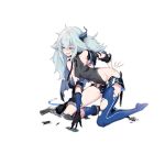  1girl bandaid bangs bare_shoulders black_leotard blue_hair boots breasts collarbone fang girls_frontline gloves grey_jacket groin gun hair_between_eyes hair_ornament hand_on_back handgun heart heart-shaped_pupils jacket leotard looking_away mab_pa-15 official_art open_mouth pa-15_(girls_frontline) pistol shanyao_jiang_tororo sidelocks single_boot skin_fang small_breasts smile standing symbol-shaped_pupils thigh_strap torn_clothes transparent_background weapon 