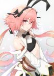  1boy astolfo_(fate) astolfo_(saber)_(fate) bangs bare_shoulders black_bow black_gloves black_neckwear black_ribbon blush bow bowtie fate/grand_order fate_(series) gloves hair_between_eyes hair_bow hair_intakes hair_ribbon highres long_hair long_sleeves looking_at_viewer low_twintails multicolored_hair otoko_no_ko pink_hair ribbon solo streaked_hair twintails unchi_deru_man violet_eyes white_hair wide_sleeves wing_collar 