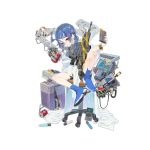  1girl alternate_costume ankle_boots assault_rifle bandaid bandaid_on_knee bangs black_shorts blue_footwear blue_hair blush boots breasts bulletproof_vest calculator chair coat computer_tower daewoo_k11 dr_pepper drinking explosive eyebrows_visible_through_hair eyes_visible_through_hair full_body girls_frontline glasses grenade gun hair_between_eyes hair_ornament holding_magazine_(weapon) k11_(girls_frontline) labcoat ladic long_hair looking_at_viewer low_twintails messy_hair multimeter official_art open_clothes open_coat rifle shirt shorts sidelocks sitting sleeves_past_fingers sleeves_past_wrists solo transparent_background twintails violet_eyes watch watch weapon white_coat x_hair_ornament younger 