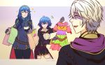 bag blue_hair breasts cape child closed_eyes clothes comedy dress family fire_emblem fire_emblem_awakening fire_emblem_heroes gloves hood hood_down long_hair long_sleeves lucina lucina_(fire_emblem) morgan_(fire_emblem) morgan_(fire_emblem)_(female) mother_and_daughter pantyhose robin_(fire_emblem) robin_(fire_emblem)_(male) shopping shopping_bag short_dress short_hair small_breasts sweat thigh-highs tiara