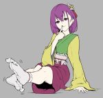  1girl flower hair_flower hair_ornament hieda_no_akyuu japanese_clothes kimono purple_hair soles toes touhou violet_eyes yaye 