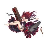  barefoot bat breasts coffin cross cross_earrings crossed_legs crown earrings fingernails formidable_(warship_girls_r) green_eyes gun jewelry large_breasts long_fingernails musket open_mouth redhead toenail_polish toenails toes warship_girls_r weapon wiggling_toes zi_se 