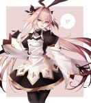  1boy astolfo_(fate) astolfo_(saber)_(fate) bangs black_bow black_dress black_gloves black_legwear black_neckwear black_ribbon blush border bow bowtie buttons dress fate/grand_order fate_(series) gloves hair_between_eyes hair_intakes heart highres juliet_sleeves layered_skirt liu_liu long_hair long_sleeves looking_at_viewer low_twintails multicolored_hair open_mouth otoko_no_ko pink_background puffy_sleeves ribbon smile solo spoken_heart streaked_hair thigh-highs twintails white_border white_hair wide_sleeves wing_collar 