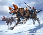  blue_sky clouds company_name copyright_name day mecha missile no_humans official_art outdoors running sky snowing tori_yuhu watermark zenonzard 