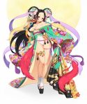  absurdres black_hair breasts highres huge_filesize japanese_clothes kimono large_breasts leotard long_hair oiran original thick_thighs thighs 