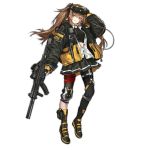  1girl ankle_strap baggy_clothes bangs black_bow black_bra black_gloves black_legwear black_nails black_skirt blush boots bow bra breasts brown_eyes brown_hair cross-laced_footwear eyebrows_visible_through_hair fingerless_gloves floating_hair full_body girls_frontline gloves goggles goggles_on_head grin gun h&amp;k_ump h&amp;k_ump9 hair_between_eyes hair_bow hair_ornament hairclip heckler_&amp;_koch holding holding_gun holding_weapon infukun jacket lace-up_boots long_hair looking_at_viewer mod3_(girls_frontline) official_art pantyhose partially_unbuttoned pouch ribbon scar scar_across_eye shirt sidelocks single_knee_pad single_leg_pantyhose skirt smile sports_bra standing submachine_gun suppressor thigh_strap transparent_background trigger_discipline twintails ump9_(girls_frontline) underwear walkie-talkie weapon white_shirt 