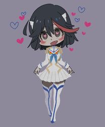  black_hair black_legwear boots fang heart heart-shaped_pupils highlights hinshi_(user_xgtg4234) junketsu kill_la_kill matoi_ryuuko multicolored_hair pantyhose redhead short_hair skirt_hold streaked_hair symbol-shaped_pupils thigh-highs thigh_boots 