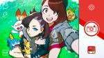  2girls 4others arms_around_neck asymmetrical_hair aurahack bangs black_choker blue_eyes bob_cut brown_eyes brown_hair choker day dress expressionless field forehead fringe_trim green_headwear grey_cardigan grookey highres holding holding_pokemon hug hug_from_behind jacket leather leather_jacket mary_(pokemon) morpeko multiple_girls multiple_others outdoors pink_dress pokemon pokemon_(creature) pokemon_(game) pokemon_swsh scorbunny self_shot short_hair smile sobble swept_bangs tam_o&#039;_shanter undercut yuuri_(pokemon) 