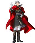  1boy belt boots cape fire_emblem fire_emblem:_thracia_776 fire_emblem_heroes full_body gloves grey_hair highres kempf_(fire_emblem) male_focus mekameka_shii official_art solo transparent_background 