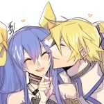  1boy 1girl ^_^ blonde_hair blue_hair blush bow cheek_kiss choker closed_eyes dizzy gloves guilty_gear hair_bow hair_ribbon happy heart kiss ky_kiske long_hair long_sleeves ponytail ribbon roas01b signature smile twintails 