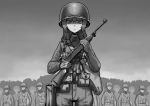  1girl ammunition battle_rifle erica_(naze1940) gloves gun helmet long_hair m1_carbine m1_helmet military military_uniform original paratrooper rifle sky soldier solo uniform weapon world_war_ii 