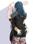  2girls angerykacchan blonde_hair blue_hair byleth_(fire_emblem) byleth_eisner_(female) edelgard_von_hresvelg fire_emblem fire_emblem:_three_houses garreg_mach_monastery_uniform gloves green_hair hands_on_ass highres long_hair long_sleeves medium_hair multiple_girls pantyhose shirt short_hair simple_background uniform yuri 