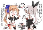  3girls =3 anger_vein angry artist_name bangs black_bow blouse blue_bow blush_stickers bow brown_eyes brown_hair bunny_hair_ornament chinese_commentary chinese_text commentary_request crescent crescent_earrings crying crying_with_eyes_open dinergate_(girls_frontline) dress earrings eyebrows_visible_through_hair fal_(girls_frontline) fatkewell ferret firing five-seven_(girls_frontline) flying_sweatdrops girls_frontline gun hair_ornament handgun high_ponytail jacket jewelry long_hair mink multiple_girls nun o_o off-shoulder_dress off-shoulder_jacket off_shoulder p7_(girls_frontline) pistol ponytail side_ponytail silver_hair single_thighhigh sleeveless_blouse tears thigh-highs thigh_strap weapon white_background 