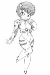  1girl asari_yoshitoo ayanami_rei ayanami_rei_(cosplay) black_hair bob_cut breasts cosplay finger_to_mouth jucika looking_to_the_side plugsuit pose sketch standing standing_on_one_leg 
