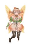  1girl absurdres blonde_hair boots bracelet fairy_wings fire_emblem fire_emblem_heroes flower full_body hair_flower hair_ornament hairband highres jewelry long_hair multicolored_hair open_mouth orange_hair peony_(fire_emblem) pointy_ears solo teeth twintails two-tone_hair user_gusv3523 violet_eyes white_background wings 