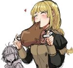  2girls absurdres bernadetta_von_varley blonde_hair closed_eyes eating fire_emblem fire_emblem:_three_houses food garreg_mach_monastery_uniform highres hirunesukix holding holding_spoon ingrid_brandl_galatea long_hair long_sleeves meat multiple_girls short_hair simple_background spoon uniform upper_body white_background 