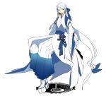  androgynous blue_bow bow full_body hair_bow invisible_chair japanese_clothes long_hair lugia pale_skin personification platform_footwear pokemon simple_background sitting solo very_long_hair white_background white_hair wide_sleeves zazaki 