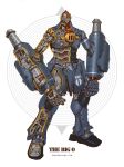  artist_name big_o_(mecha) character_name copyright_name emerson_tung highres mecha no_humans simple_background solo standing the_big_o watermark web_address 
