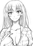  1girl blush breasts graphite_(medium) greyscale highres hime_cut katou_asuka long_hair monochrome osumoto1 traditional_media watashi_ga_motenai_no_wa_dou_kangaetemo_omaera_ga_warui! 