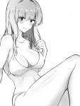  1girl bikini blush breasts greyscale highres hime_cut katou_asuka long_hair monochrome natsumikan_(14142118) sitting swimsuit watashi_ga_motenai_no_wa_dou_kangaetemo_omaera_ga_warui! 