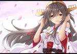  1girl bare_shoulders brown_eyes detached_sleeves gensoukitan grey_hair hair_between_eyes hair_ornament hairclip haruna_(kantai_collection) headgear kantai_collection long_hair looking_at_viewer nontraditional_miko smile solo upper_body 