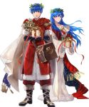  1boy 1girl bag bell blue_eyes blue_hair boots bow brother_and_sister cape christmas christmas_ornaments elice_(fire_emblem) fingerless_gloves fire_emblem fire_emblem:_mystery_of_the_emblem fire_emblem:_mystery_of_the_emblem fire_emblem:_shadow_dragon fire_emblem:_shin_ankoku_ryuu_to_hikari_no_tsurugi fire_emblem_heroes fur_trim gift gloves highres intelligent_systems leaf long_hair marth_(fire_emblem) mayo_(becky2006) nintendo official_art open_mouth siblings super_smash_bros. teeth tiara transparent_background 