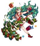  1girl christmas_ornaments fire_emblem fire_emblem:_three_houses fire_emblem_heroes full_body fur_trim green_eyes green_hair hair_ornament highres long_hair maiponpon official_art pointy_ears shoes simple_background solo sothis_(fire_emblem) tiara transparent_background 