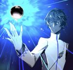  1boy arjuna_(fate/grand_order) black_hair blue_theme dark_skin dark_skinned_male fate/grand_order fate_(series) gloves highres male_focus miwa_shirou orb solo tagme upper_body white_gloves 