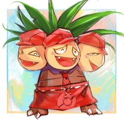  :d ^_^ apron closed_eyes disutihada exeggutor full_body hat necktie no_humans pokemon pokemon_(creature) pokemon_cafe_remix red_hat red_necktie smile standing 