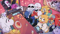  2019 2d 2others 3girls 4boys alphys ambiguous_gender android animal animal_ears annoying_dog anthro armor asgore_dreemurr beard black_background black_eyepatch black_shorts blonde_hair blue_jacket blue_shirt blue_shorts blue_skin brothers brown_hair buck_teeth cape child closed_eyes colored_sclera colored_skin couch cousins cup digital_media dinosaur dinosaur_girl dog drink drinking_glass droopy_ears ear_fins everyone eyepatch facial_hair female fins fish fish_girl floppy_ears flower flowey_(undertale) food fork frisk_(undertale) furry furry_female furry_male futakun_(tahuta112) ghost glasses gloves goat goat_boy goat_ears goat_girl goat_horns grey_hood hand_on_own_chest head_fins height_difference high_ponytail holding holding_microphone hood hood_down hooded_jacket horizontal-striped_clothes horns human humanoid humanoid_robot indoors jacket juice karaoke lizard lizard_girl lizard_tail long_hair male mammal mettaton mettaton_ex microphone monster monster_boy monster_girl multiple_boys multiple_girls multiple_others napstablook one_eye_closed open_clothes open_jacket open_mouth papyrus_(undertale) pasta pink_stripes plant plate ponytail poster_(object) red_cape red_gloves red_hair reptile reptile_girl reptile_tail robot sans_(undertale) scalie sharp_teeth shirt short_hair shorts siblings sitting skeleton slit_pupils spaghetti spider striped_clothes striped_shirt striped_shorts table tail teeth television temmie toriel two-tone_shirt u_u undead undertale undyne utdr_(toby_fox) vertical-striped_clothes vertical-striped_shorts white_armor white_fur white_gloves white_horns white_shirt white_stripes yellow_flower yellow_sclera yellow_skin yellow_teeth 