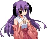  hanyuu higurashi_no_naku_koro_ni horns hoshi_umi japanese_clothes long_hair miko purple_hair 