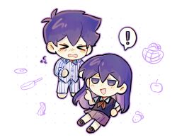  ! >_< 1boy 1girl :d antenna_hair apple bare_arms barefoot basket black_shoes black_sweater_vest blush brown_skirt buttons chibi chibi_only chinese_commentary chromatic_aberration closed_eyes collared_shirt commentary_request double-parted_bangs flying_sweatdrops food fried_egg fruit frying_pan full_body gongs0313 hair_behind_ear hair_between_eyes hand_on_own_hip hero_(headspace)_(omori) hero_(omori) index_finger_raised jitome long_hair long_sleeves looking_at_another mari_(headspace)_(omori) mari_(omori) mary_janes miniskirt neckerchief no_pupils nose_blush omori open_mouth outline pale_skin pants peanut_mouth picnic_basket pinstripe_pants pinstripe_pattern pinstripe_shirt pleated_skirt purple_hair purple_outline red_neckerchief shirt shoes short_hair short_sleeves simple_background skirt smile spoken_exclamation_mark standing straight_hair strawberry sweater_vest tongue v-shaped_eyebrows very_long_hair very_short_hair violet_eyes white_background white_shirt 