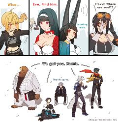 &gt;_&lt; animal_ears asaba_harumasa astra_yao ben_bigger dorahdew evelyn_chevalier fox_ears grace_howard hoshimi_miyabi lighter_(zenless_zone_zero) long_hair luciana_de_montefio medium_hair multiple_boys multiple_girls seth_lowell short_hair wise_(zenless_zone_zero) zenless_zone_zero