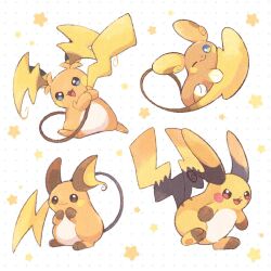 alolan_raichu appyon_(archangel_ayp) blue_eyes brown_fur highres mega_raichu_x mega_raichu_y multicolored_fur one_eye_closed open_mouth pokemon pokemon_(creature) pokemon_legends:_z-a raichu star_(symbol) tail
