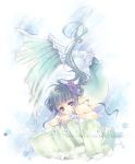  akira_hayase blue_eyes flower hayase_akira lace mermaid monster_girl tail twintails 