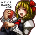  apple apples blonde_hair flandre_scarlet food fruit hair_ribbon holding holding_fruit laboto necktie open_mouth red_eyes ribbon rumia short_hair solo touhou 